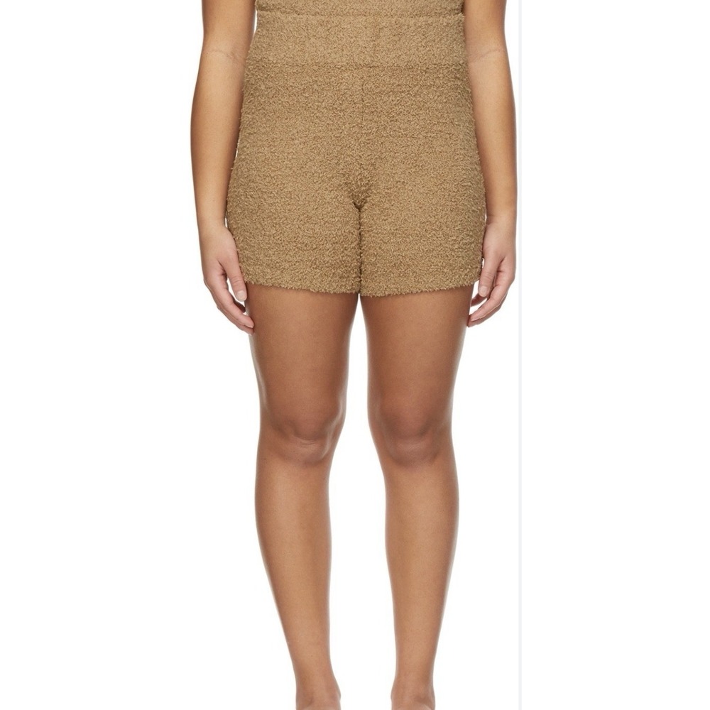 SKIMS Cozy Knit Hi Rise Boucle Teddy Shorts Camel Brown SZ XS Stretchy Lounge
